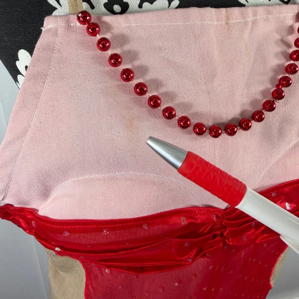 Novelty Burlesque Showgirl Kitchen Apron Red Sequin Fringe Pinup Kitschy Tan